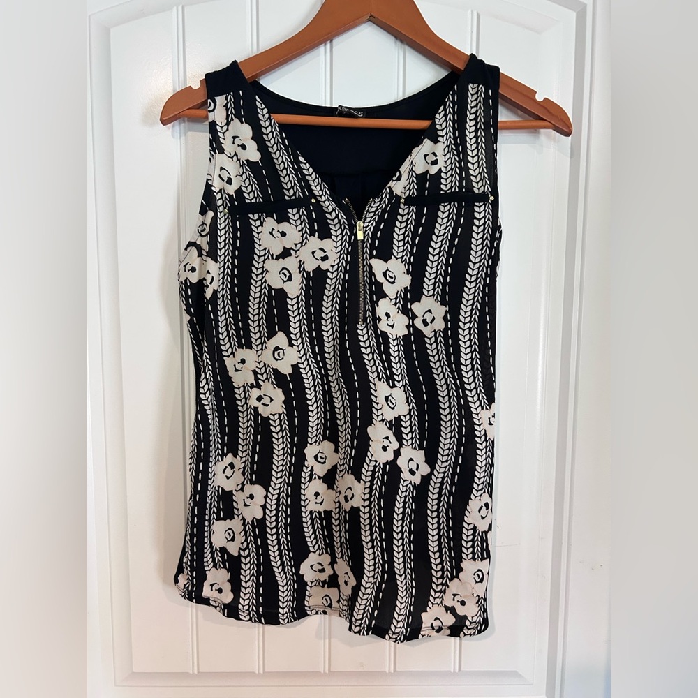 Express Black and Cream Floral Blouse